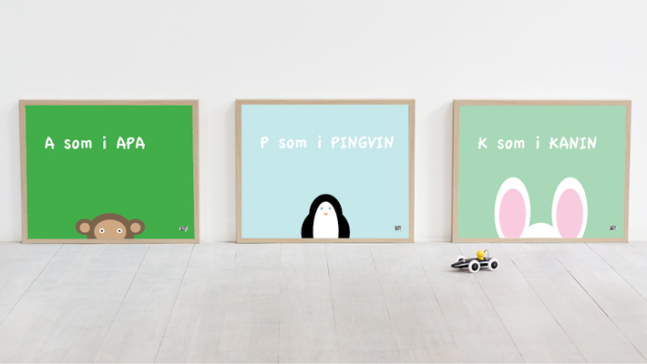 Poster med apa, pingvin och kanin